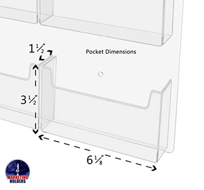 Marketing Holders Post Card Holder Acrylic 12 Slots Hold 6" Printed Media Wall Mount Hanging Hardware Included Use at Community Centers Gift Shops Motels Airports Historical Sites Convenient Clear - size: 20.25 x 22.25 inches