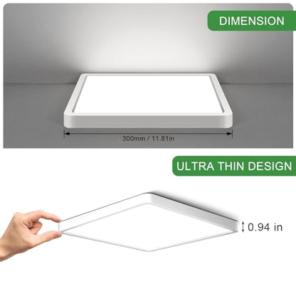 LightingWill 12Inch 24W Square LED Flush Mount Ceiling Light, 5000K Daylight White LED Ceiling Lamp, Surface Mount Modern Ceiling Light Fixture for Bedroom, Kitchen, Bathroom, Hallway, Laundry Room - color: Daylight White, size: 12 inch White