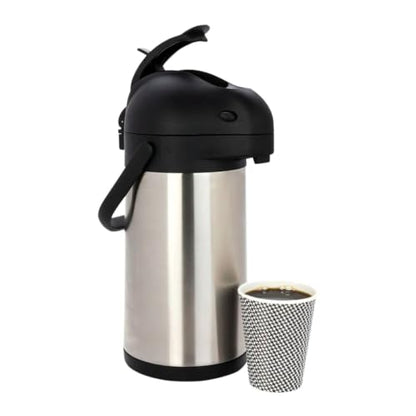 Restaurantware Met Lux 2.2 Liter Coffee Dispenser 1 Pump Lever Coffee Pump Dispenser - 24 Hour Heat Retention Built-In Handle Silver Stainless Steel Airpot Thermal Coffee Carafe For Airports - size: 74.4 Ounces