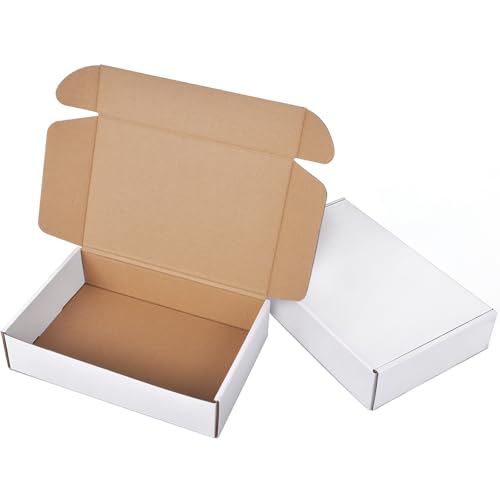 9x6x2 Inches Small Shipping Boxes, 2 Pack White Corrugated Cardboard Boxes, Recyclable Tap-Lock Packaging Boxes for Business, Gift Wrapping, Mailing and Storage - size: 9"x6"x2"