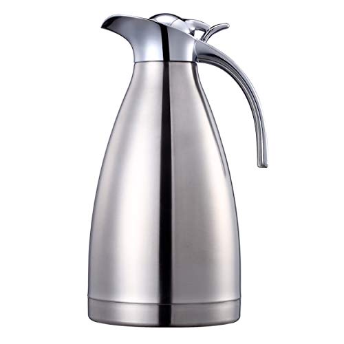 Sumerflos 68 Oz Stainless Steel Coffee Thermal Carafe/Double Walled Vacuum Thermos Insulated / 12 Hour Heat Retention(Silver) - color: Stainless Steel,Silver