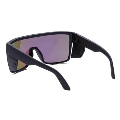 Polarized Safety Sunglasses, UV400 Protection, ANSI Z87.1 Wraparound Protective Eyewear - color: Matte Black Green Mirror