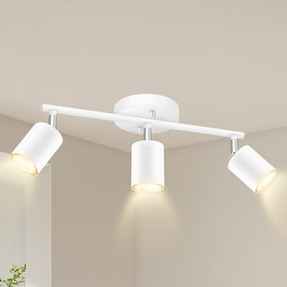 BoostArea LED 3 Light Track Lighting Kit, White 3 Way Ceiling Spot Lighting, Flexibly Rotatable Light Head for Kitchen, Living Room, Bedroom, GU10 Bulb Not Included - color: 3 Light-white