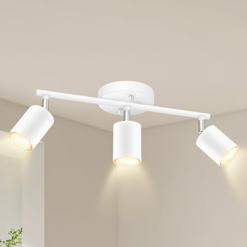 BoostArea LED 3 Light Track Lighting Kit, White 3 Way Ceiling Spot Lighting, Flexibly Rotatable Light Head for Kitchen, Living Room, Bedroom, GU10 Bulb Not Included - color: 3 Light-white