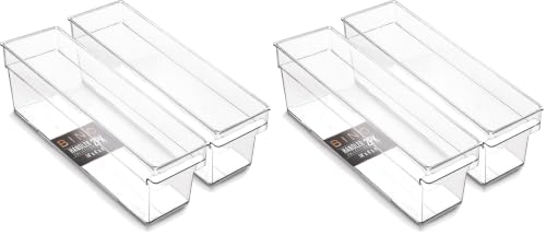 BINO | Plastic Storage Bins, Small | THE HANDLER COLLECTION | Multipurpose Organizer Bins | Kitchen Pantry Organizers and Storage | Clear Containers for Organizing Home | Freezer Organizer (Pack of 2) - size: 2PK SMALL - 14 x 4 x 4 (Pack of 2)
