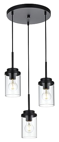MELUCEE 3-Light Farmhouse Black Pendant Lights Kitchen Island - color: Black, size: 3 Lights-1 Pack Round