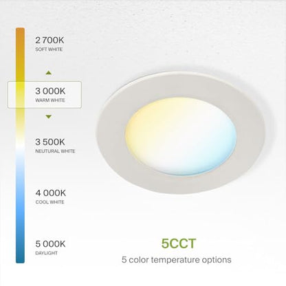 ASD 12 Pack Retrofit LED Recessed Lighting 6 Inch, 5CCT Wafer Lights - color: White Flat, size: 12 Pack