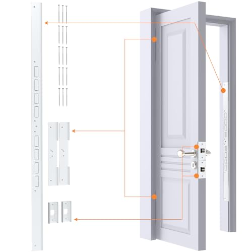5-Piece Door Reinforcement Set for Jamb,Frame & Hinges Door Lock Security - color: White