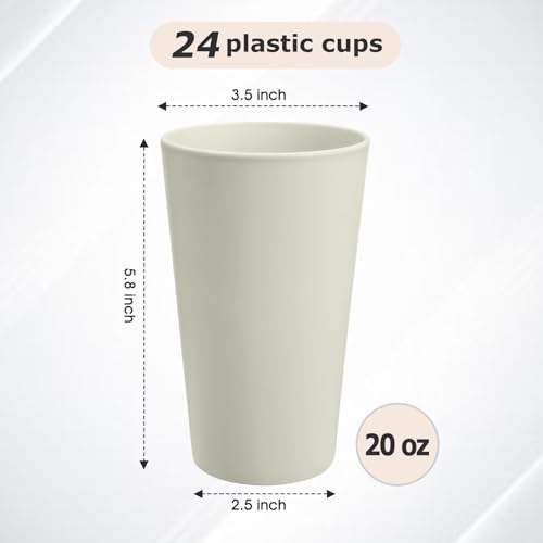 HEYCOME 24 Pcs Unbreakable Plastic Cups Set, 20 oz Reusable Plastic Cups, Stackable Water Tumblers, Drinking Cup for Kitchen, Outdoor, BPA-free, Dishwasher Refrigerator and Microwave Safe, Beige - color: Beige, size: 20 oz