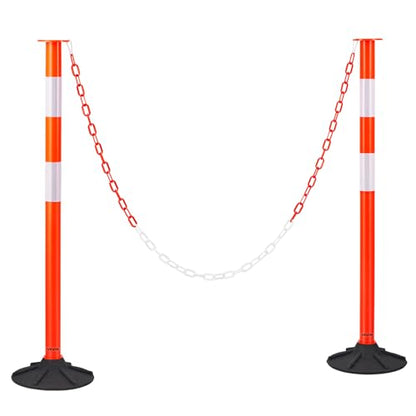 VEVOR 2 Pack Traffic Delineator Posts, 34 in Traffic Safety Cones with Weighted Base, Reflective Strips and Chain, Heavy Duty Delineator Posts for Construction Site, Parking Lot, Crowd Control, Red - size: 2 Pack