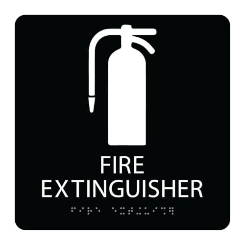 Alpha Dog Fire Extinguisher Sign, 8x8 ADA Braille Sign, Black - color: Black, size: Fire Extinguisher