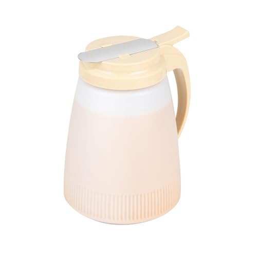 Restaurantware-Chef 101 48 Ounce All Purpose Syrup Dispenser, 1 Honey Dispenser - Beige Top, Stainless Steel Slide Cover, Plastic Pancake Syrup Bottle, Perfect For Diners, Restaurants, Home - color: Beige, size: 48 Ounces, style: 1 Count