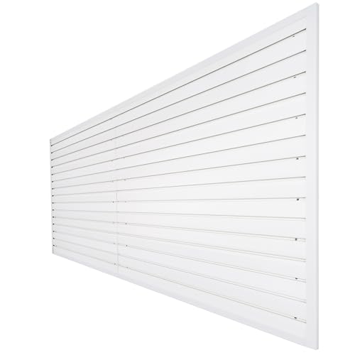 FRAYSCENT Slat Wall Paneling Garage Wall Organizer, Slatwall Panels Garage Tool Organizer Wall Mount Garage Slat Wall Storage Systems, Slat Board PVC Wall Panels Garage Storage (White, 8ftx4ft) - color: White, size: 8x4ft