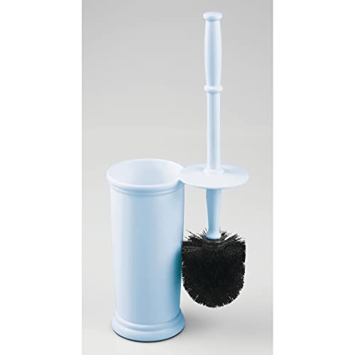 mDesign Toilet Bowl Brush and Holder - Covered Bathroom Toilet Brush - Standing Toilet Bowl Scrubber in Modern Holder - Space Saving, Deep Cleaning Brush for Toilet - Hyde Collection - Light Blue - color: Light Blue, size: Pack of 1