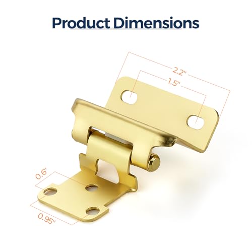 Gold Cabinet Hinges, 1/2 Inch Overlay, 4 Pack(2 Pairs) - color: Gold