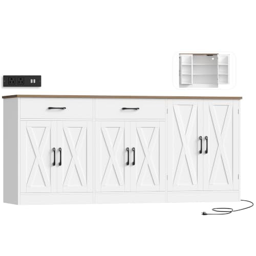 HOSTACK 71" W Kitchen Buffet Cabinet with Storage, Large Coffee Bar Cabinet - color: White