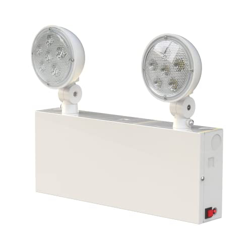 New York Certified LED Emergency Light, White Housing with Backup Battery, Two Adjustable Lamps Heads, 120-277V, Commercial Grade, Fire Resistant, UL Certified NYC-100 (2 Heads) - size: 2 HEADS