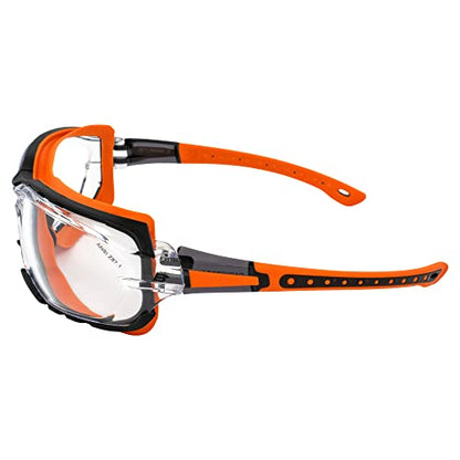 Birdz Gasket Motorcycle Riding & Sports Safety Glasses ANSI z87.1 Rated Black w/Orange Gasket Frame & Clear Lenses