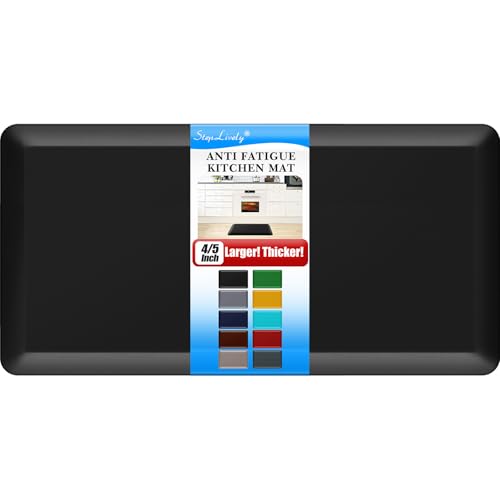 4/5 Inch Thick Kitchen Mat - Cushioned Anti Fatigue Mat for Kitchen Floor - color: Black, size: 39"L x 20"W x 0.8"Th