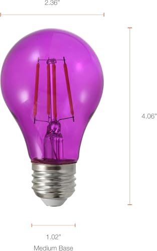 LEDVANCE Sylvania LED Purple Glass Filament A19 Light Bulb, Dimmable, Efficient 4.5W, E26 Medium Base, 1 Pack - color: Purple, size: 1 Count (Pack of 1)