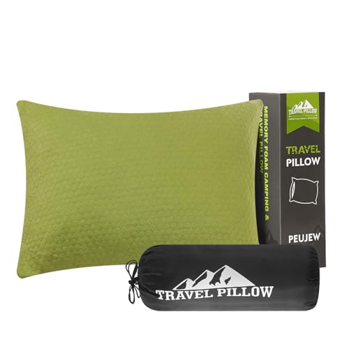 Camping Memory Foam Pillow Travel Pillow Compressible Medium Firm, Soft Comfortable and Breathable, Ideal Backpacking Hiking and Airplane - color: Avocado Green, size: M-17.7 X 13.8 Inch