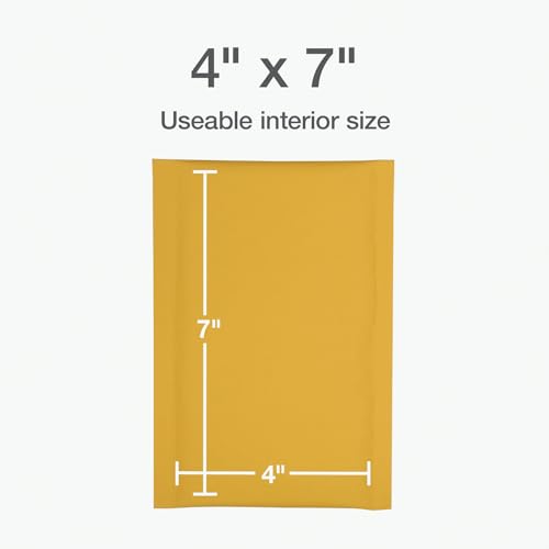 Quality Park Bubble Mailers, 4 x 8 Shipping Envelopes, Self-Seal, Small Kraft Padded Envelopes, Redi-Strip Peel Off Closure, 50 Per Box (QUA85928) - size: 4 x 8