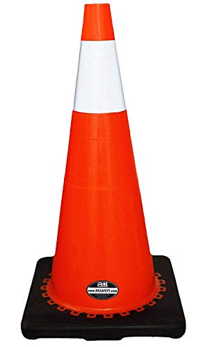 28" RK Orange Safety Traffic PVC Cones, Black Base with One Reflective Collar (8 Cones + (8 Pairs) Knit Red Palm Gloves) - size: 8 Cones + (8 Pairs) Knit Red Palm Gloves