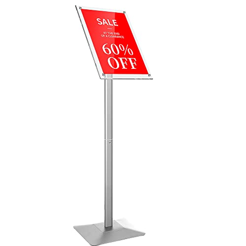 DISPLAYSWORKER Adjustable Heavy Duty Pedestal Acrylic Sign holder floor Stand,sign stand poster stand ,Standing Floor for 11 x 17 inch,Silver (silver, acrylic frame 11-x-17-inch) - color: silver acrylic frame, size: 11-x-17-inch