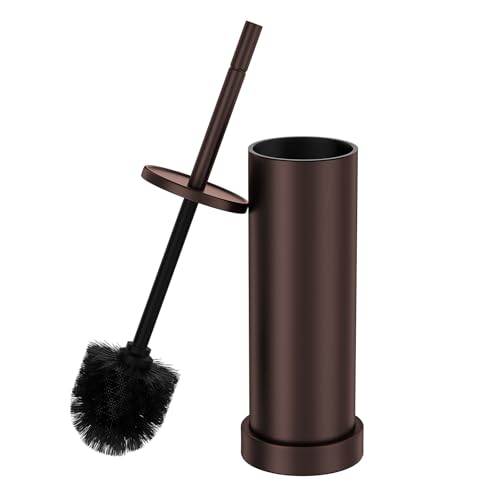 Toilet Brush and Holder Set: 304 Stainless Steel Heavy Duty Toilet Bowl Brush and Holder with Removable Inner Bowl and Splash Protection, Modern Long Handle Bathroom Cleaning Tool - color: Bronze
