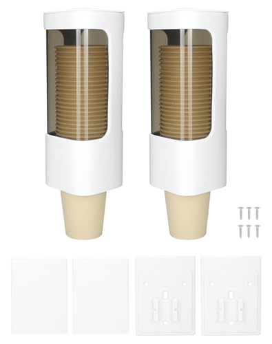 QWORK Wall Mounted Paper Cup Dispenser Set – 2 Pack, Fits 4–5 oz Cups with Smooth Pull Design for Office, Bathroom & Kitchen