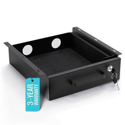 Under Desk Drawer Slide-Out – Lockable Metal Storage Drawer with Cable Management for Office & Home (Single, Non-Bracketed) - size: Single