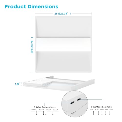 4 Pack 2x2 LED Troffer Light,4CCT 5WAAT Selectable,ETL&DLC Listed - size: 2×2 4PACK