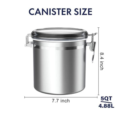 ENLOY 165oz Stainless Steel Airtight Canister for Kitchen with Clear Lid - size: Large