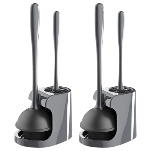 MR.SIGA Toilet Plunger and Brush Combo for Toilet Cleaning, Gray, 2 Set - color: Gray, size: 6.3 x 8.2 x 18.1 inch