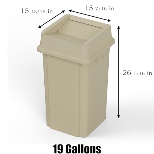 19 Gallon Beige Square Commercial Trash | Garbage Can with Lid - Office, Outdoor, Restaurant, School, Kitchen