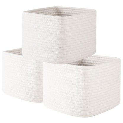 OIAHOMY 3 PACK Cube Storage Bins Storage Baskets Shelf Bins White - color: White