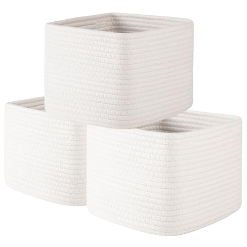 OIAHOMY 3 PACK Cube Storage Bins Storage Baskets Shelf Bins White - color: White