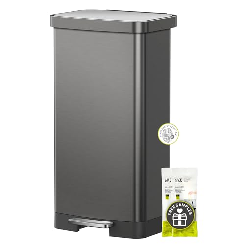 EKO Hudson Stainless Steel 75 Liter/20 Gallon Large Kitchen Trash Can, Tall Step Garbage Can with Rear Bag Storage Compartment, Gunmetal - color: Gunmetal, size: 75L
