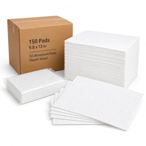 150 Pack Oil Absorbent Pads, Polypropylene oil Spill Mat 9.8 x 13 Inch Repels Water White Oil-Only Absorbing Protecting Sheets Garage Accessories for Automotive, Tools, Workshop & Storage Areas - color: White, 150 Pcs