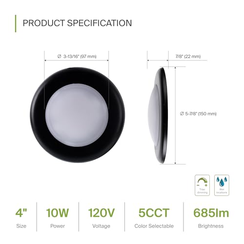 ASD 1 Pack Black LED Disk Lights 4 Inch, 5CCT Flush Mount Ceiling Light - color: Black, size: 1 Pack