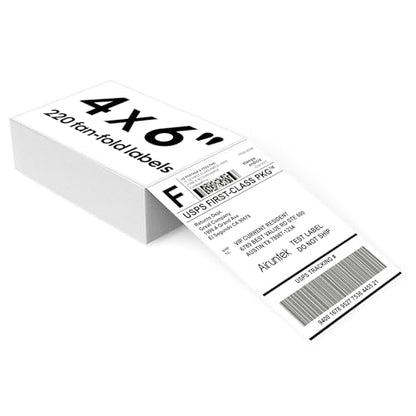 4x6 Thermal Labels, 220 Fanfold Labels, Perforated & Strong Adhesive, Compatible with Direct Thermal Printers for USPS UPS FedEx DHL Address Shipping Label - size: 4x6*220