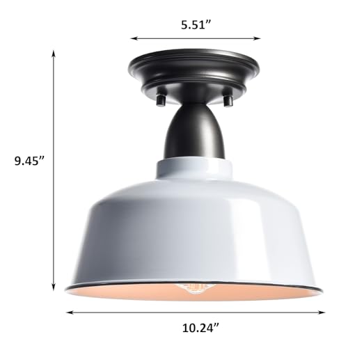 White Macaron Barn Ceiling Light, 10" Indoor Outdoor Fixture - color: White