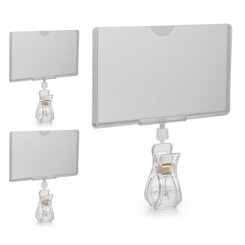 Rotating Clip On POP Swivel Sign Holding Clamp with Card Protector for Hangrails or Tubes - 3 Pack