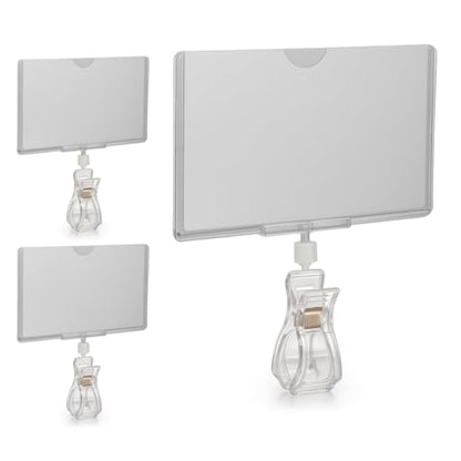 Rotating Clip On POP Swivel Sign Holding Clamp with Card Protector for Hangrails or Tubes - 3 Pack
