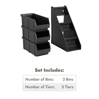 Black Self Serve Condiment Bin Stand Set, Removable Condiment Organizer with 3-Tier Stand and 3 Condiment Bins, 20" D x5.75 W x 14" H, Coffee Bar Beverage Station - size: 3 Bins