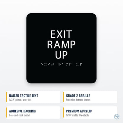Alpha Dog Exit Ramp Up Sign, 6x6 ADA Braille Sign, Black - color: Black, size: Exit Ramp Up