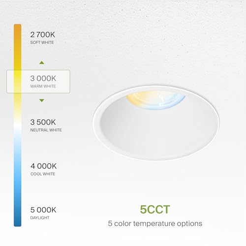 ASD 2 Inch Trimless LED Recessed Ceiling Light Fixture, Mud-in Canless Downlight with Junction Box, 5CCT Selectable 2700K-5000K, 8W 643 Lumens, CRI90+, Anti-Glare, Dimmable, IC & Wet Rated, ETL - color: White 1 Pack, size: 2" 8 Watt