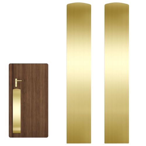2 Pcs Door Scratch Protection Plate 4" x 22", Stainless Steel Push Plate, Self Adhesive Kickplate for Interior, Exterior Doors (Brushed Gold) - color: Gold, size: 4 x 22 in