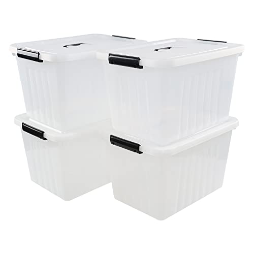 20L Stackable Box, Plastic Storage Bins with Latching Lids, 4-Pack - size: 18 L