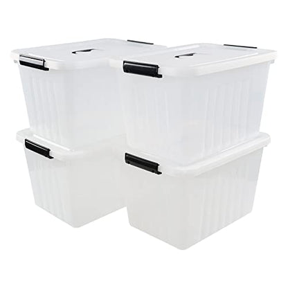 20L Stackable Box, Plastic Storage Bins with Latching Lids, 4-Pack - size: 18 L